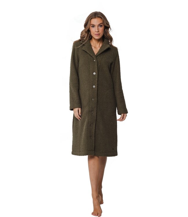 Pastunette Premium luxury full button house coat 'boucle olive green'