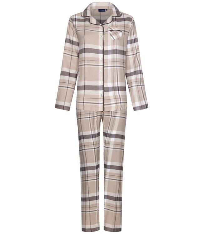 Pastunette ladies cotton flannel full button pyjama 'sweet beige checks'