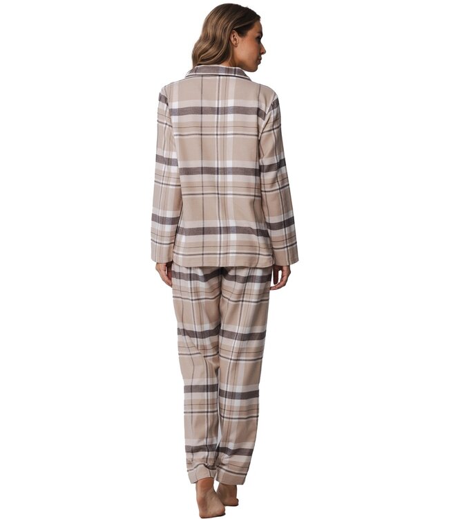Pastunette ladies cotton flannel full button pyjama 'sweet beige checks'
