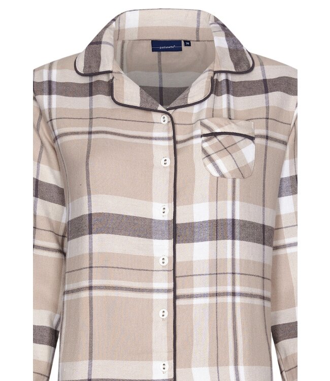 Pastunette ladies cotton flannel full button pyjama 'sweet beige checks'