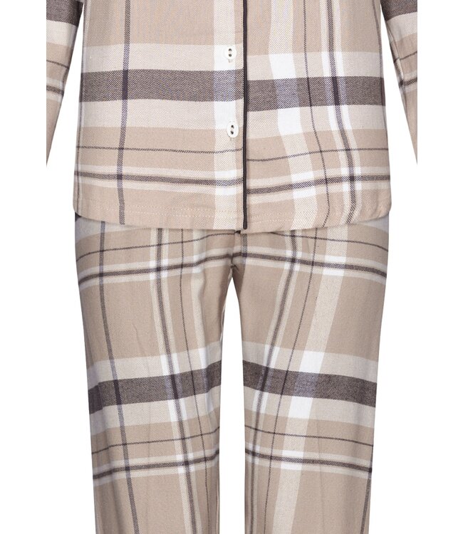 Pastunette ladies cotton flannel full button pyjama 'sweet beige checks'