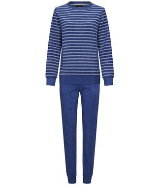 Pastunette Pastunette blauwe badstof loungepyjamaset voor dames 'stripey blue'