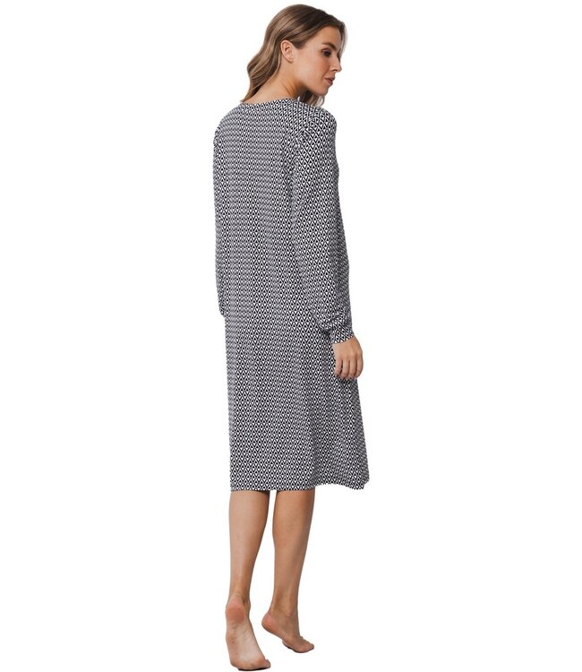 Pastunette Premium luxury long sleeve nightdress with buttons 'monochrome diamonds'