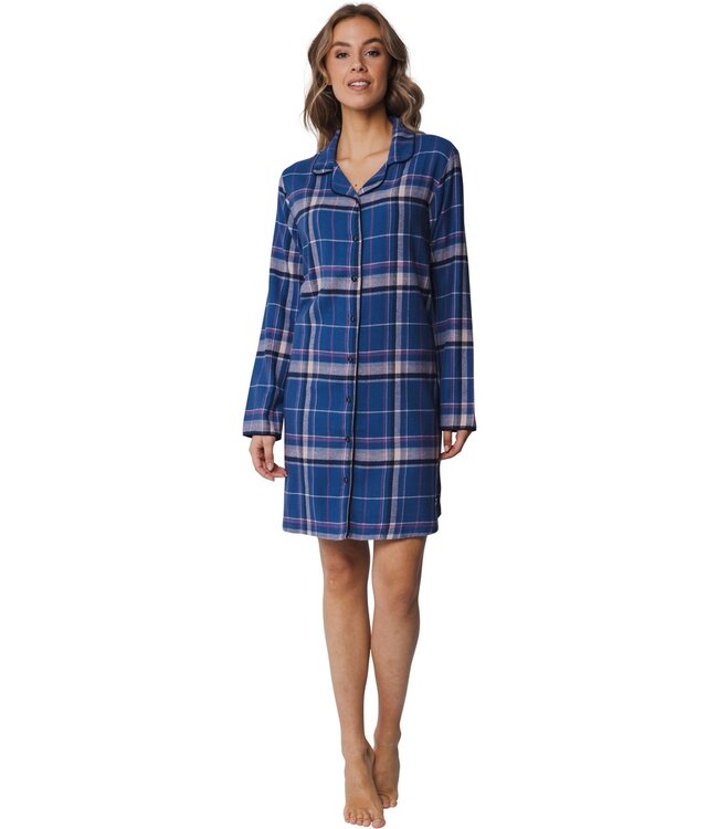 Pastunette cotton woven, full button flannel  nightdress 'winter checks'