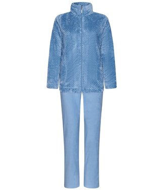 Pastunette Pastunette ladies soft fleece bluehome lounge suit with zip 'pretty bobble'