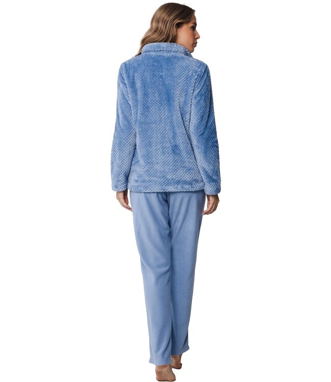Pastunette ladies soft fleece bluehome lounge suit with zip 'pretty bobble'