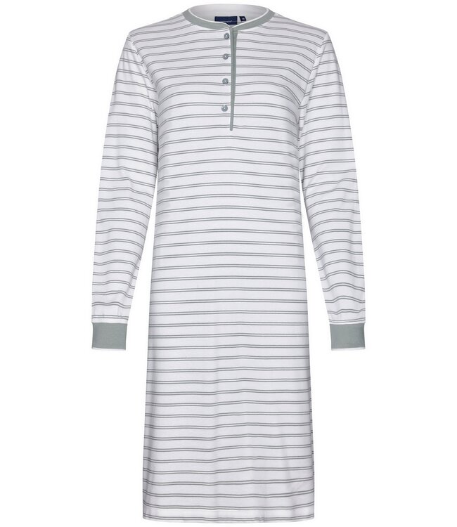 Pastunette ladies sage green cotton nightdress with buttons 'horizonontal stripes'