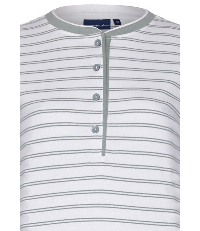 Pastunette ladies sage green cotton nightdress with buttons 'horizonontal stripes'