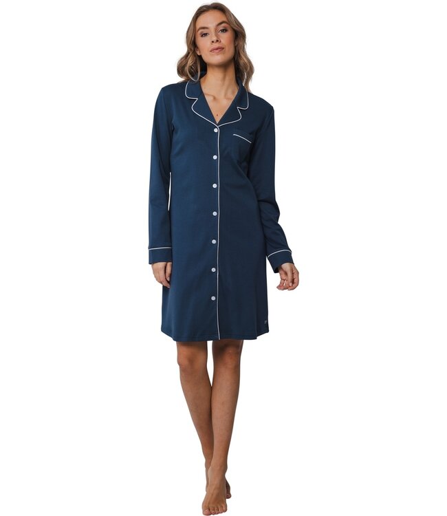 Pastunette Premium ladies full button cotton nightdress  'chic midnight blue'