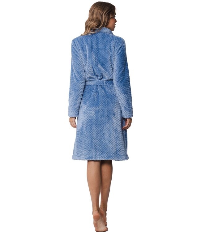 Pastunette ladies soft fleece blue morninggown with zip 'pretty bobble'