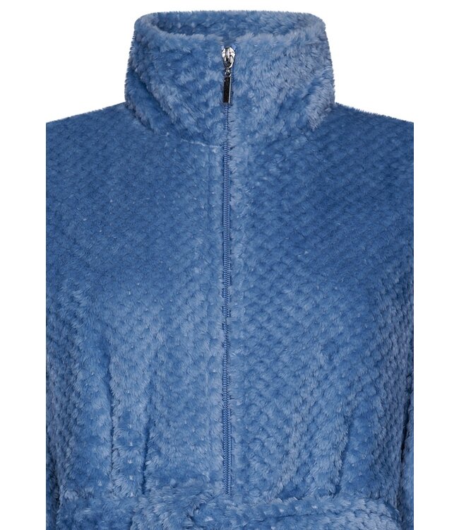 Pastunette ladies soft fleece blue morninggown with zip 'pretty bobble'