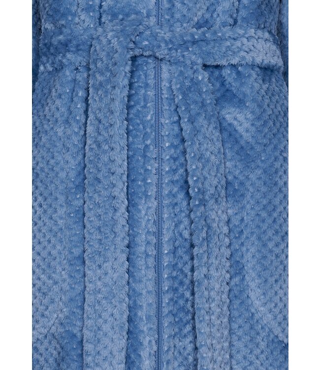 Pastunette ladies soft fleece blue morninggown with zip 'pretty bobble'