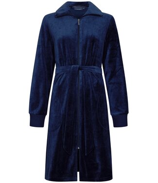 Pastunette Pastunette blauw velours, luxe dames ochtendjas met ritssluiting 'blue beauty'