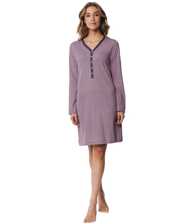 Pastunette organic cotton red nightdress with buttons 'geometric flower'