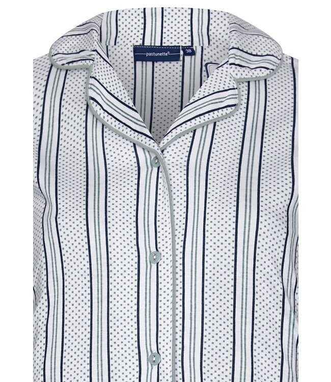 Pastunette sage green full button organic cotton nightdress 'modern stripes'