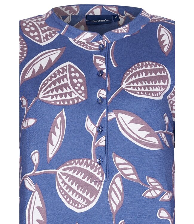 Pastunette long sleeve blue cotton-modal  nightdress with buttons  'funky  floral'