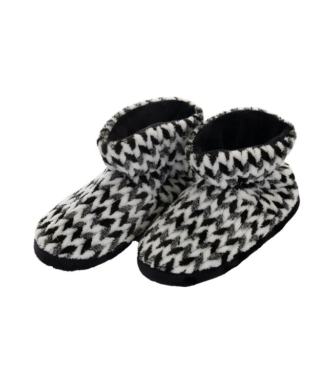 Pastunette Premium jacquard fleece warm slipper boots 'monochrome zigzags'