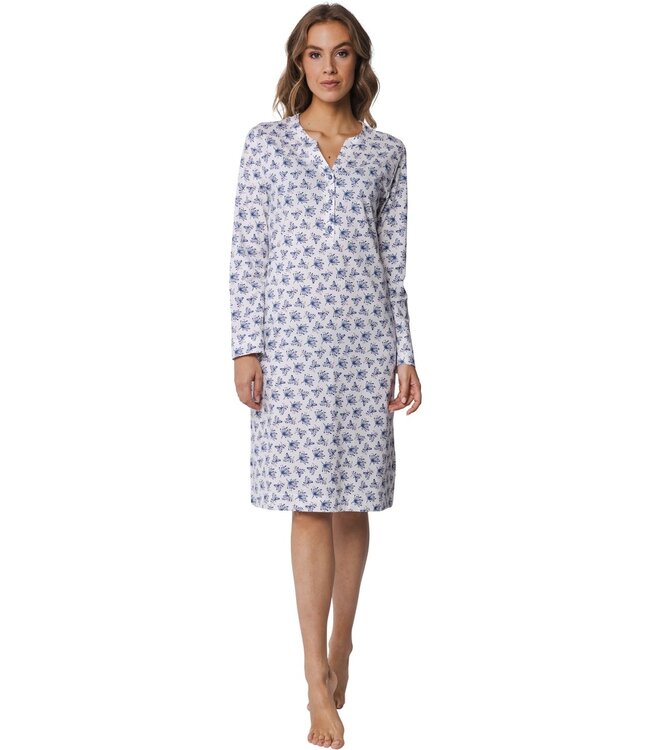 Pastunette ladies long sleeve cotton nightdress with buttons 'wishy flower'