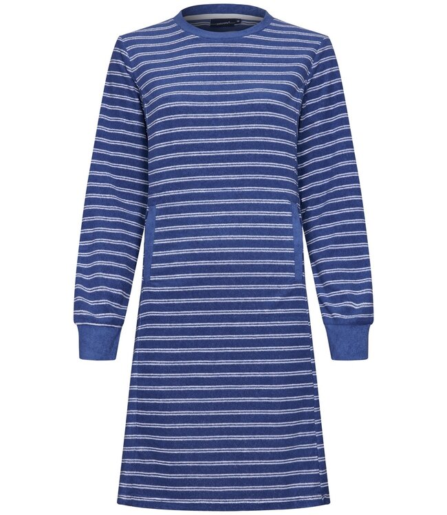 Pastunette ladies striped blue terry lounge dress 'stripey blue'