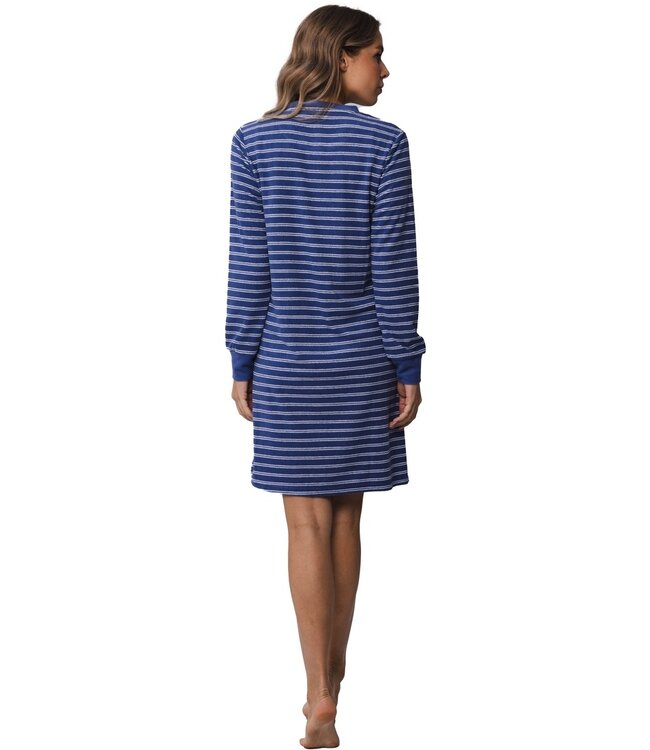 Pastunette blauw-wit gestreepte, badstof dames loungejurk 'stripey blue'