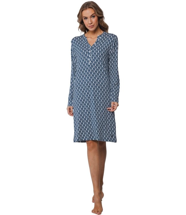 Pastunette Premium luxe damesnachthemd met lange mouwen en knopen 'geometric dewdrop'