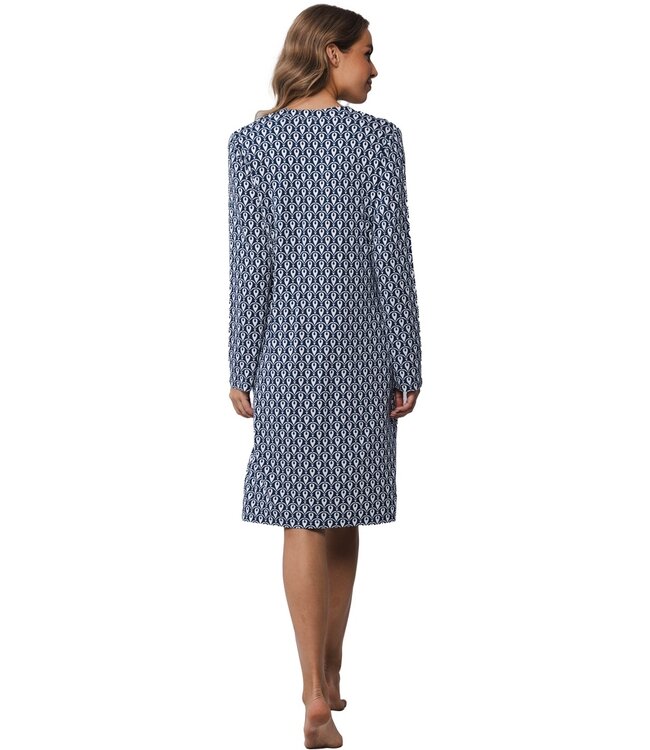Pastunette Premium luxe damesnachthemd met lange mouwen en knopen 'geometric dewdrop'