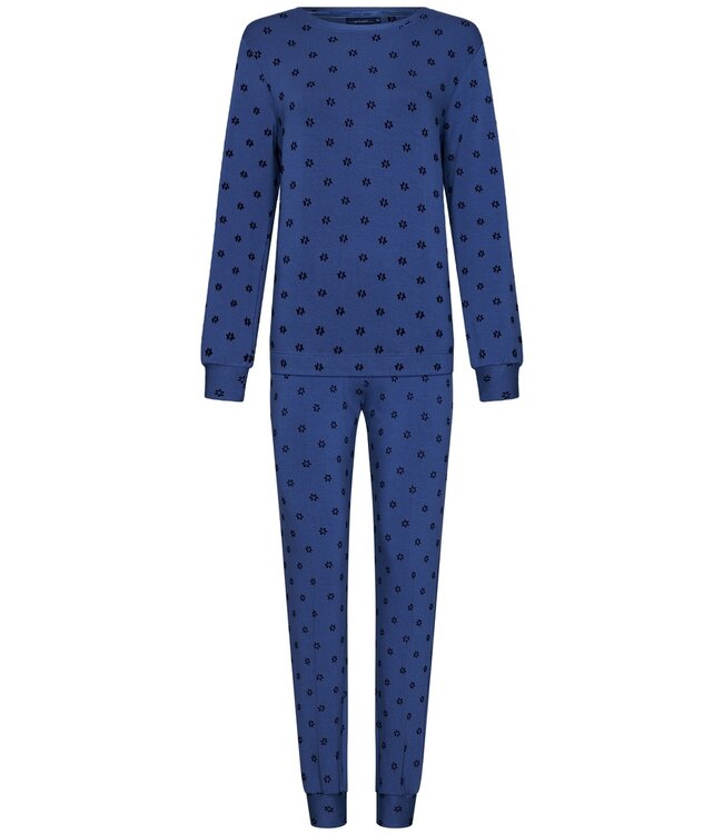 Pastunette blauwe dames pyjama met lange mouwen 'dotty flower'