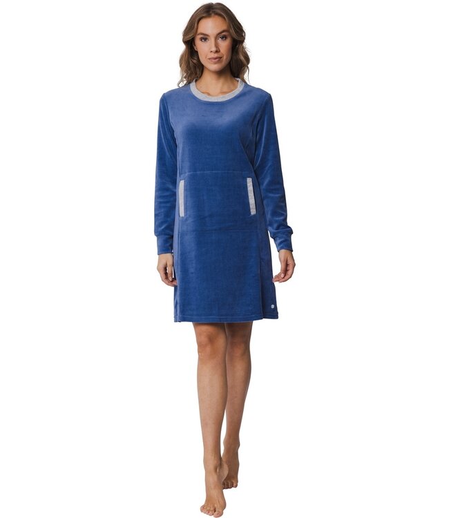 Pastunette blauwe zacht velours home-loungejurk 'velvet comfort'