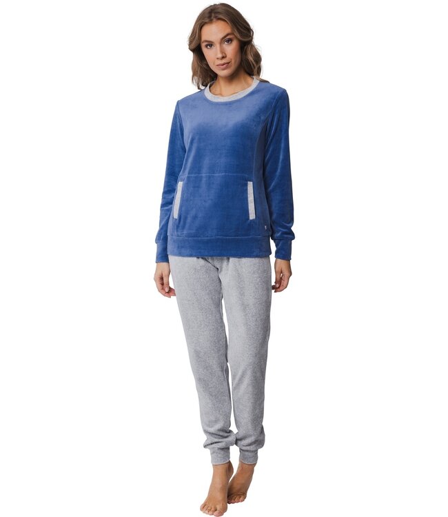 Pastunette blauwe zachte velours night home-loungeset 'velvet comfort'