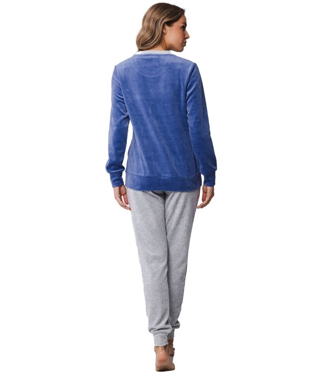 Pastunette blauwe zachte velours night home-loungeset 'velvet comfort'