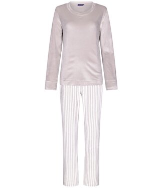 Pastunette Pastunette ladies soft velvet pale pink pyjama set 'soft stripes'