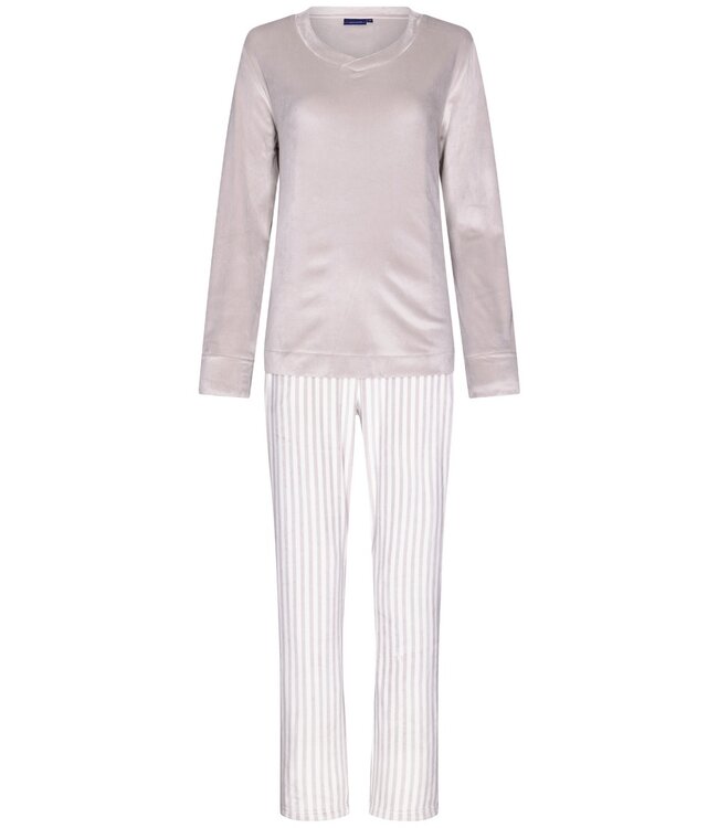 Pastunette Pastunette ladies soft velvet pale pink pyjama set 'soft stripes'