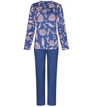 Pastunette Pastunette Blauwe katoen-modal pyjama met lange mouwen en knopen 'funky floral'