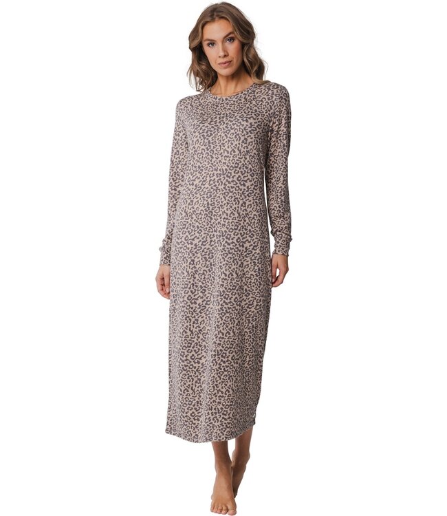 Pastunette extra long, ladies long sleeve home nightdress 'chic animal'