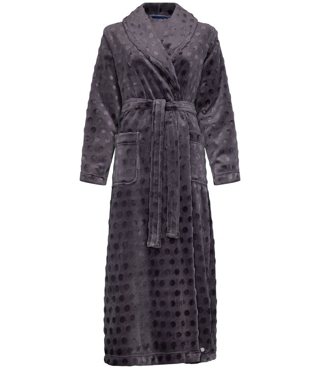 Pastunette extra long soft flannel fleece grey wrap-over morninggown 'dotty circles'