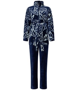 Pastunette Pastunette midnight blue warm fleece home lounge suit with zip 'mega blooms'