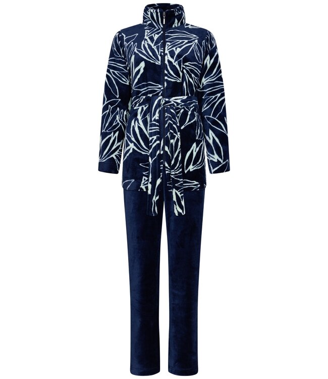 Pastunette Pastunette midnight blue warm fleece home lounge suit with zip 'mega blooms'