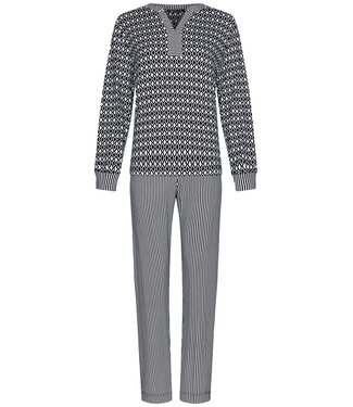 Pastunette Premium luxe dames pyjamaset met lange mouwen 'monochrome diamonds & stripes'