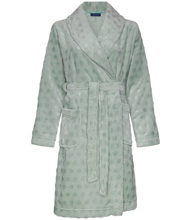 Pastunette soft flannel fleece green wrap-over morninggown 'dotty circles'