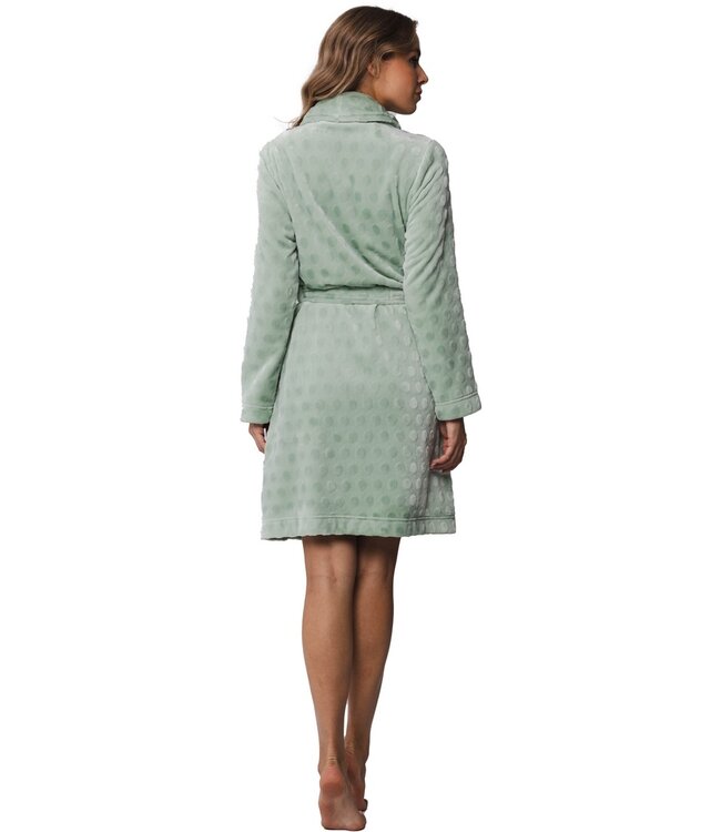 Pastunette zachte flanel-fleece groene overslag ochtendjas 'dotty circles'