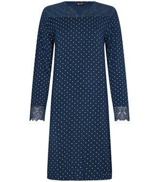 Pastunette Premium luxury blue modal-mix long sleeve nightdress 'dewdrops & lace'