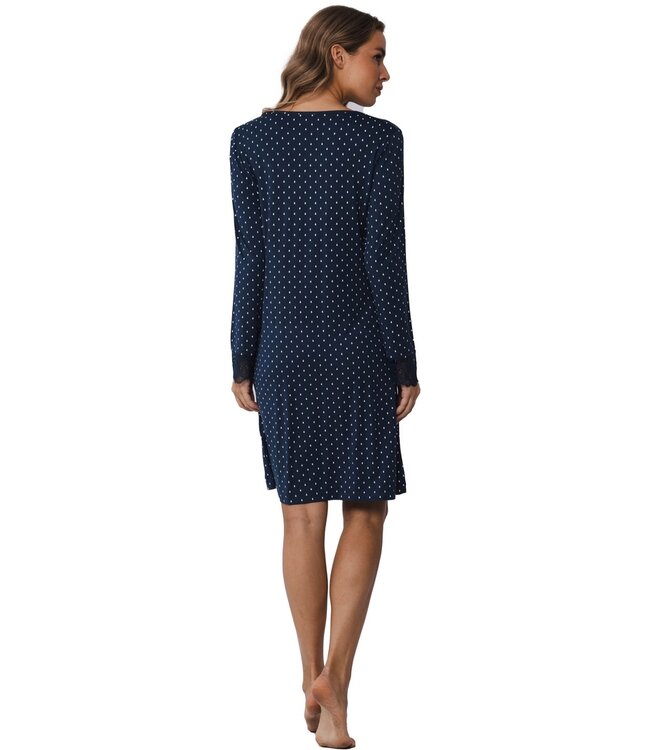 Pastunette Premium luxury blue modal-mix long sleeve nightdress 'dewdrops & lace'