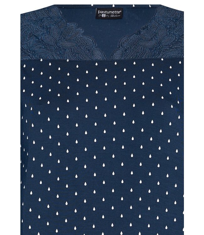 Pastunette Premium luxury blue modal-mix long sleeve nightdress 'dewdrops & lace'