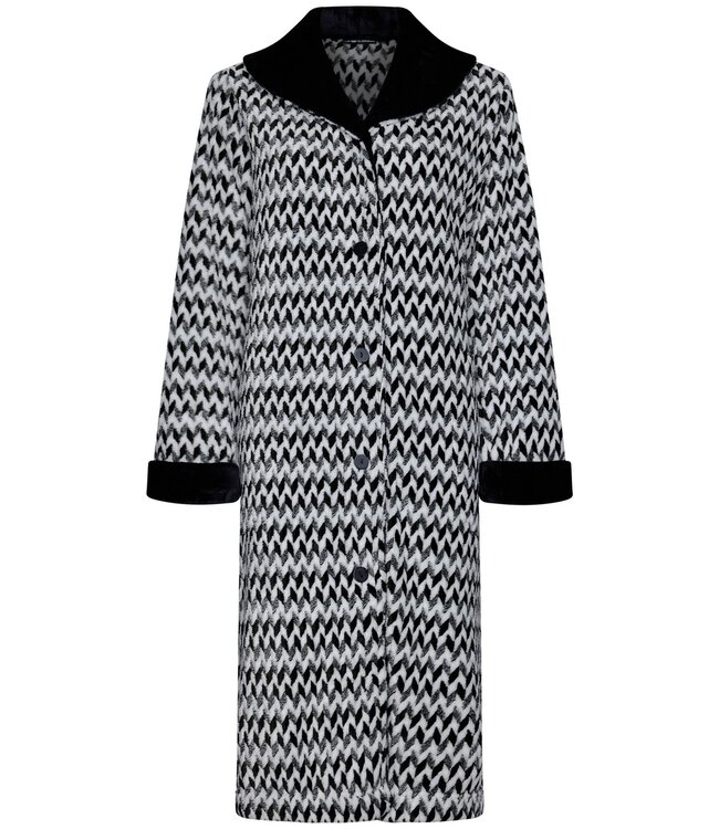 Pastunette Premium jacquard fleece warm house jacjket with full buttons 'monochrome zigzags'