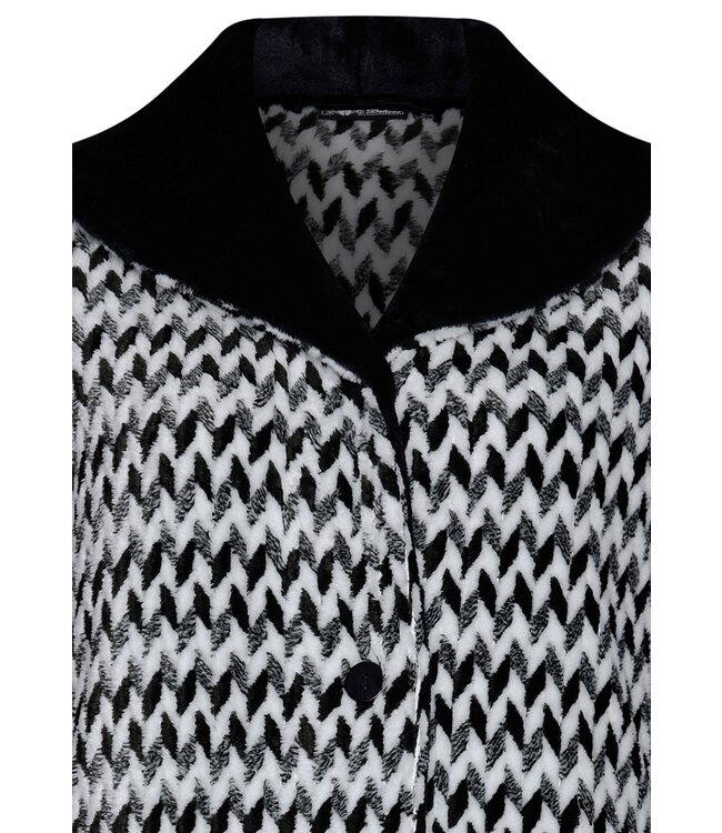 Pastunette Premium jacquard fleece warme doorknoop ochtendjas 'monochrome zigzags'