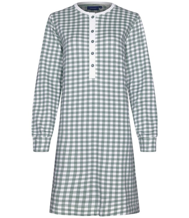 Pastunette Pastunette cotton french terry long sleeve nightdress with buttons 'checkered blocks'