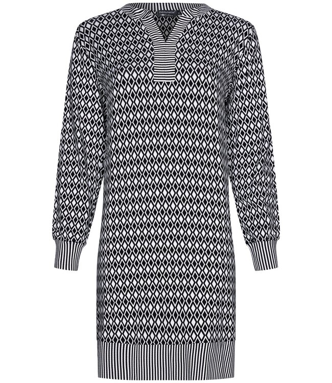 Pastunette Premium ladies luxury long sleeve nightdress 'monochrome diamonds & stripes'