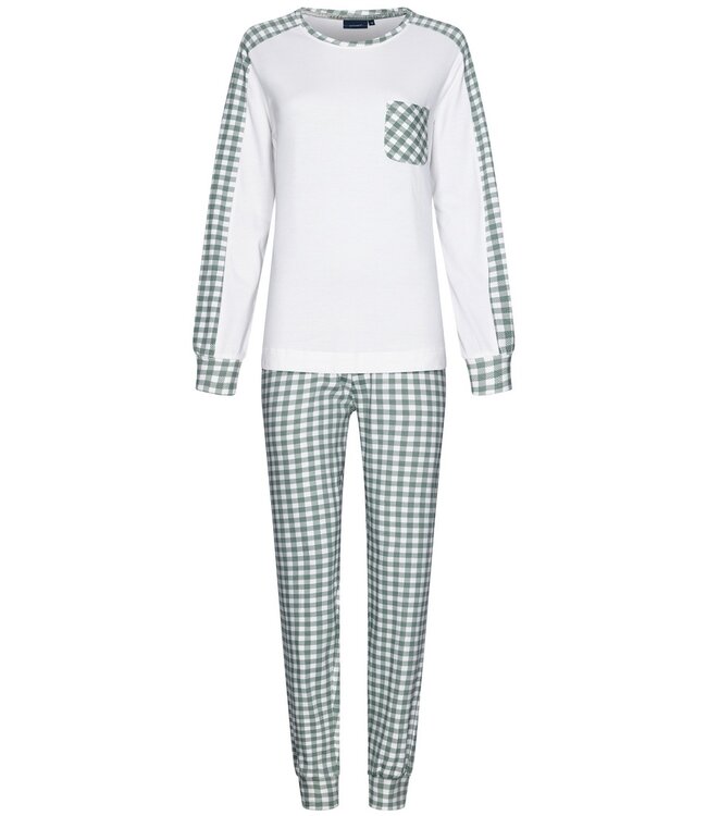 Pastunette cotton french terry long sleeve pyjama with cuffs 'checkered blocks'