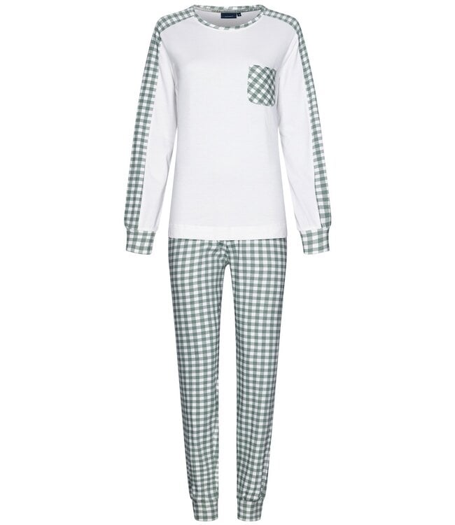 Pastunette Pastunette katoenen French terry pyjama met lange mouwen met boord 'checkered blocks'