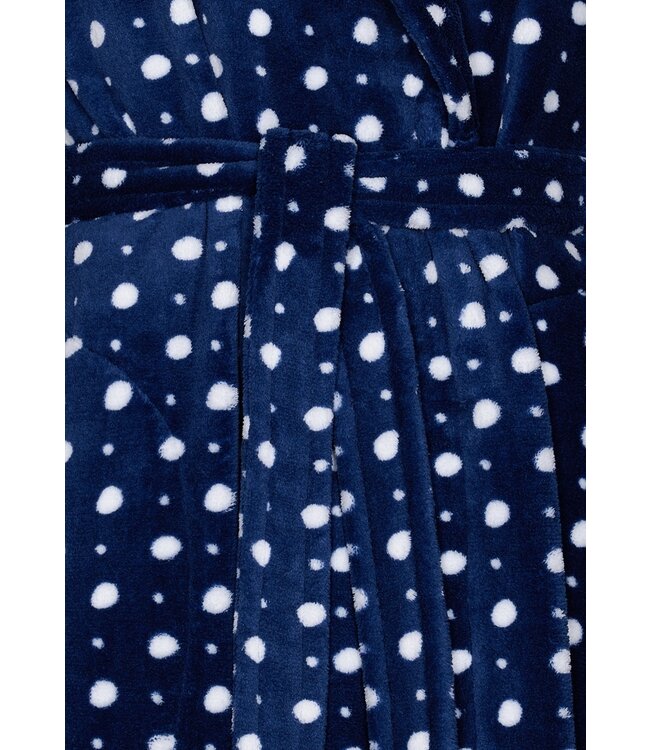 Pastunette warme, blauwe, coralfleece overslag ochtendjas 'deeply dotty'